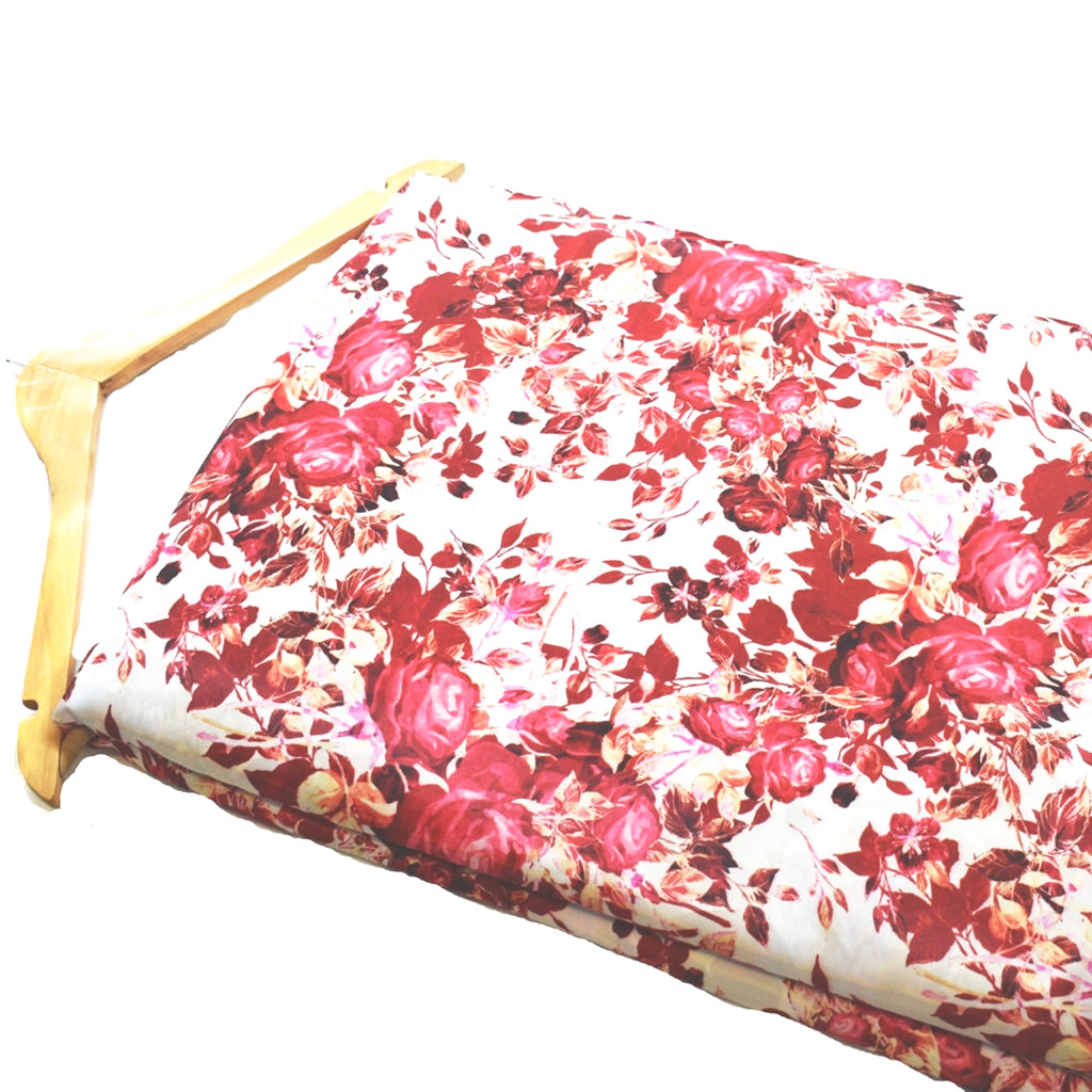 Queen Petals French Crepe Fabric (Red, Floral ,French Crepe)