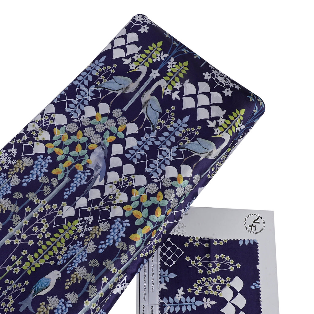 Blue Is the Hue For You Bengali Silk Fabric (Blue, Nature & Birds, Bengali Silk)