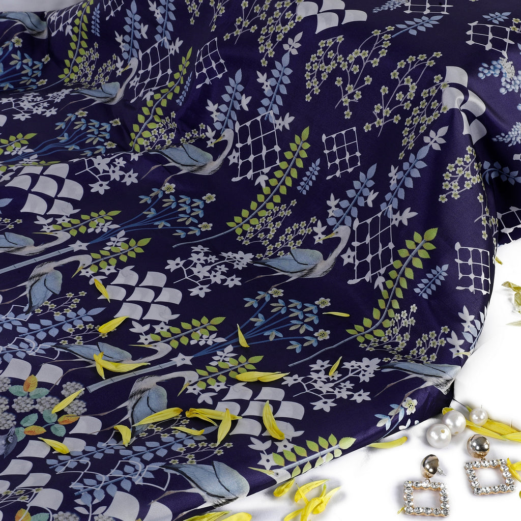 Blue Is the Hue For You Bengali Silk Fabric (Blue, Nature & Birds, Bengali Silk)