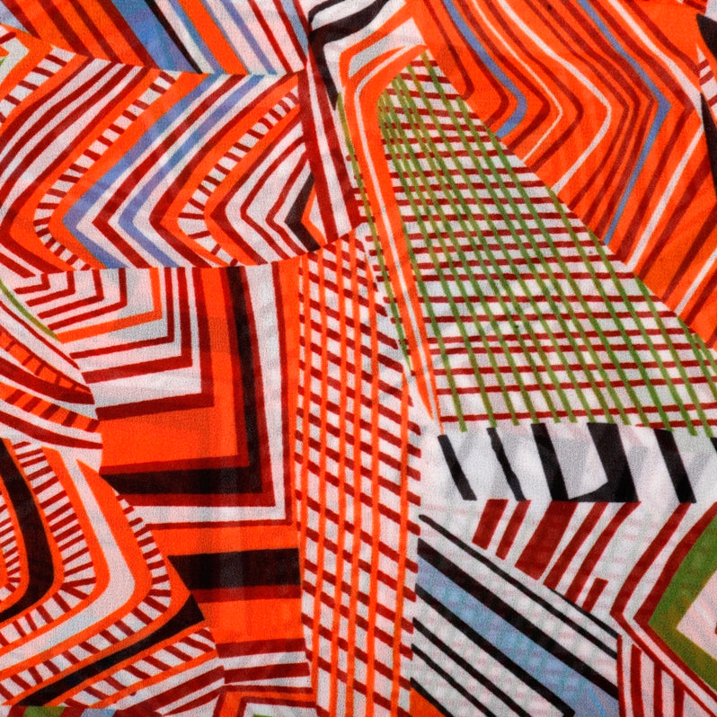 Flares of Zig Zag Georgette Fabric (Orange , Brown & Black, Stripes, Georgette)