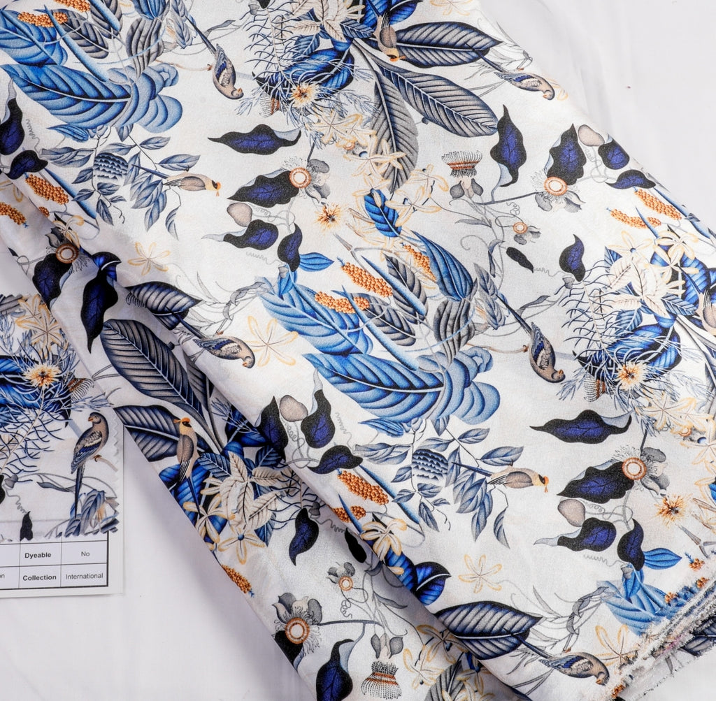 Morning Paradise Crepe Fabric (White, Blue, Crepe)
