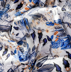 Morning Paradise Crepe Fabric (White, Blue, Crepe)