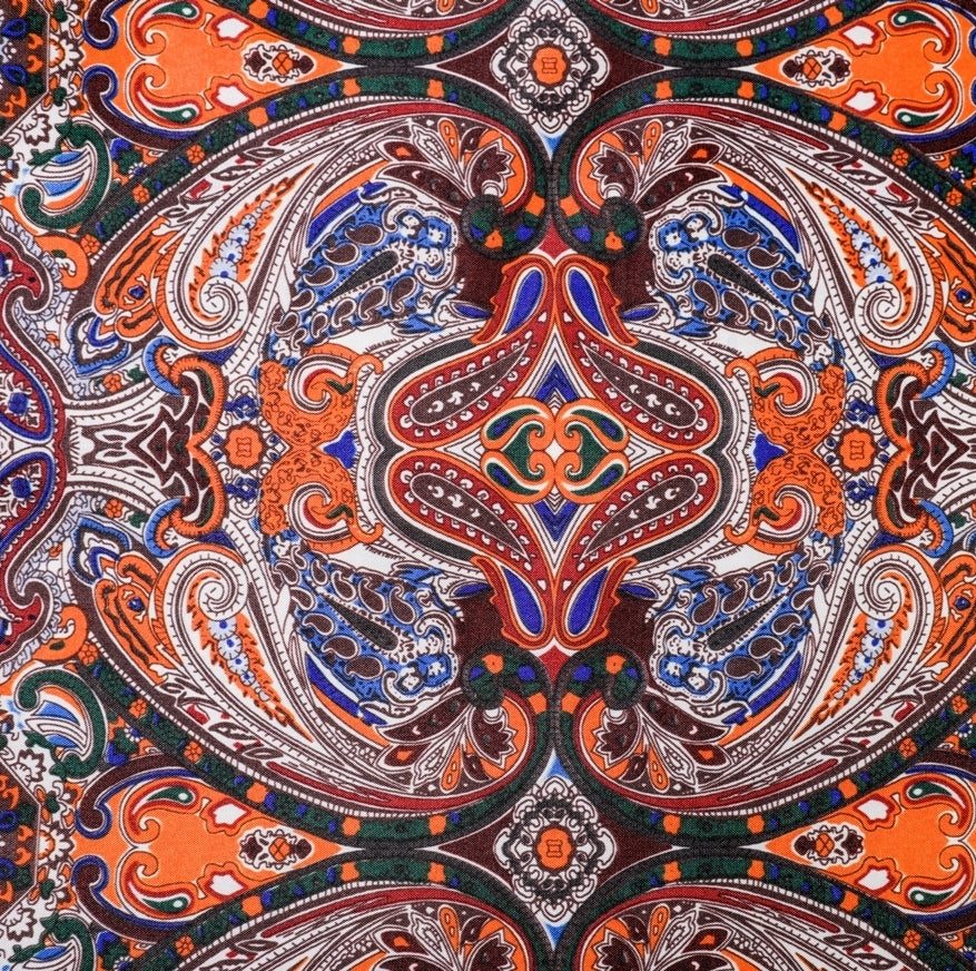 Persian Paisley Silk Fabric (Orange, Blue, Silk)
