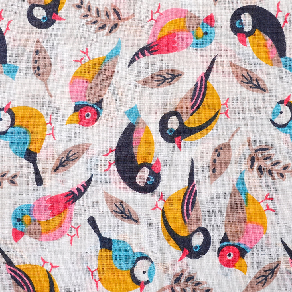 Pop Xo Cotton Fabric (White, Yellow & Black, Animals & Bird, Cotton)