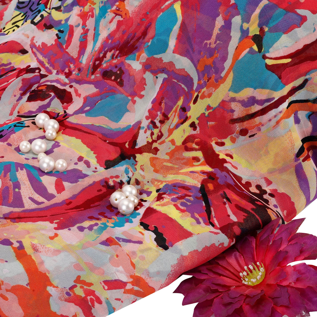 Milano Paris Georgette Fabric (Pink & Purple, Abstract, Georgette)