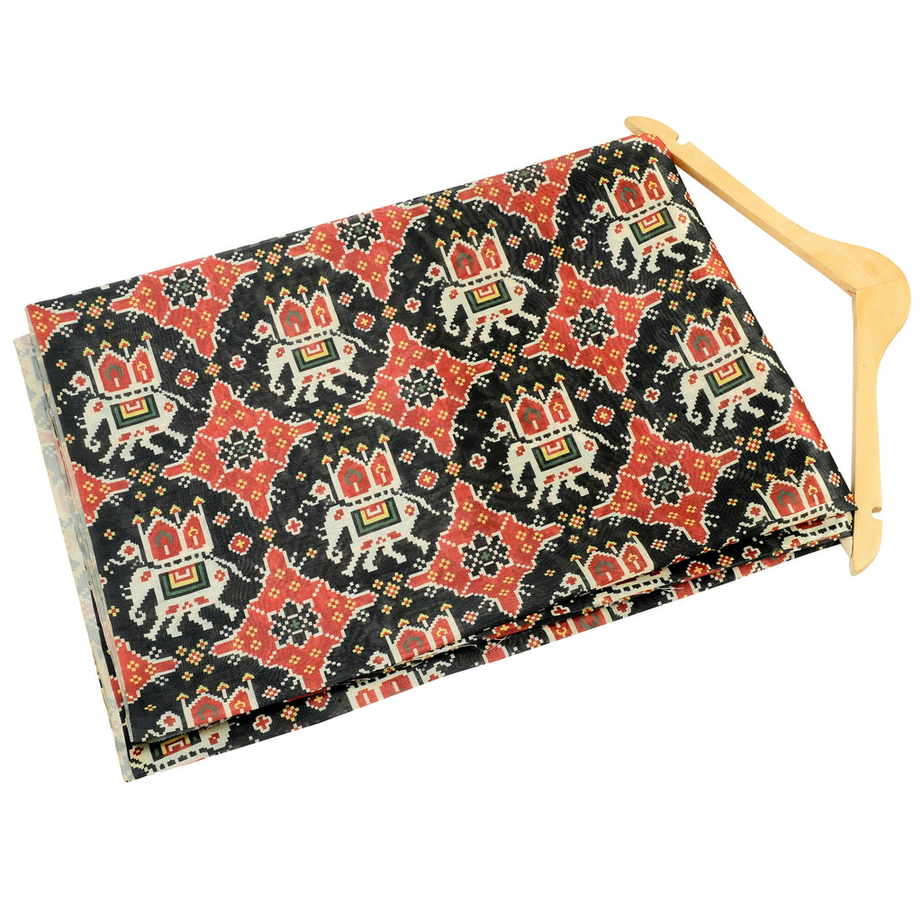 Highness Patola Chanderi Fabric (Red & Black, Traditional, Chanderi )