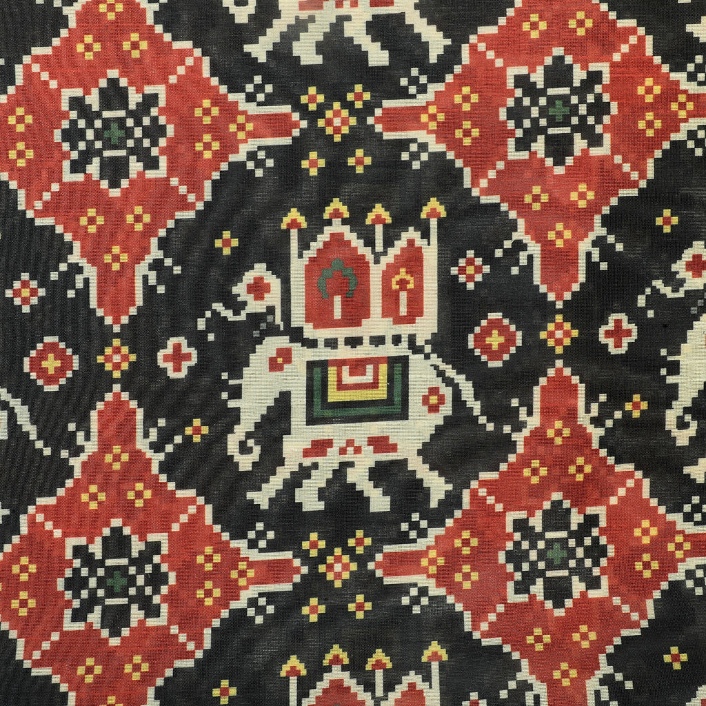 Highness Patola Chanderi Fabric (Red & Black, Traditional, Chanderi )