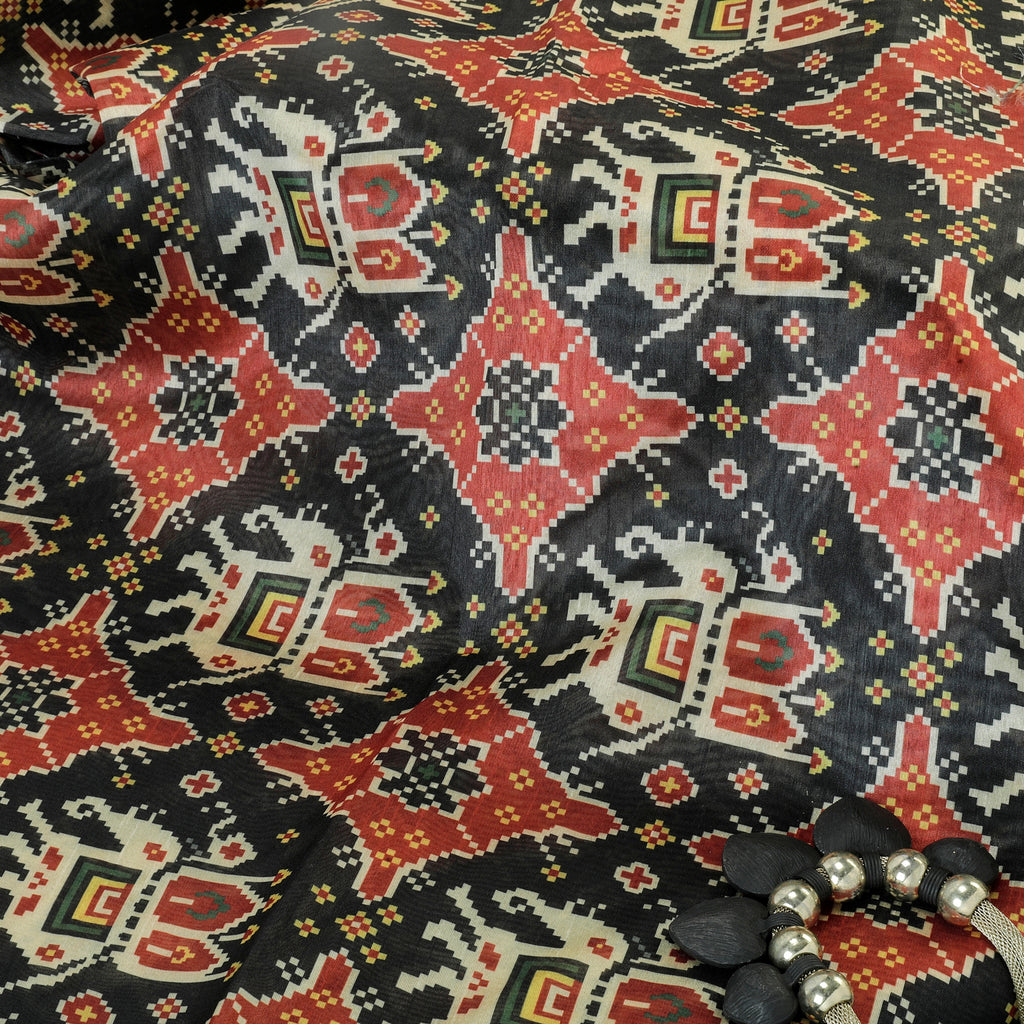 Highness Patola Chanderi Fabric (Red & Black, Traditional, Chanderi )