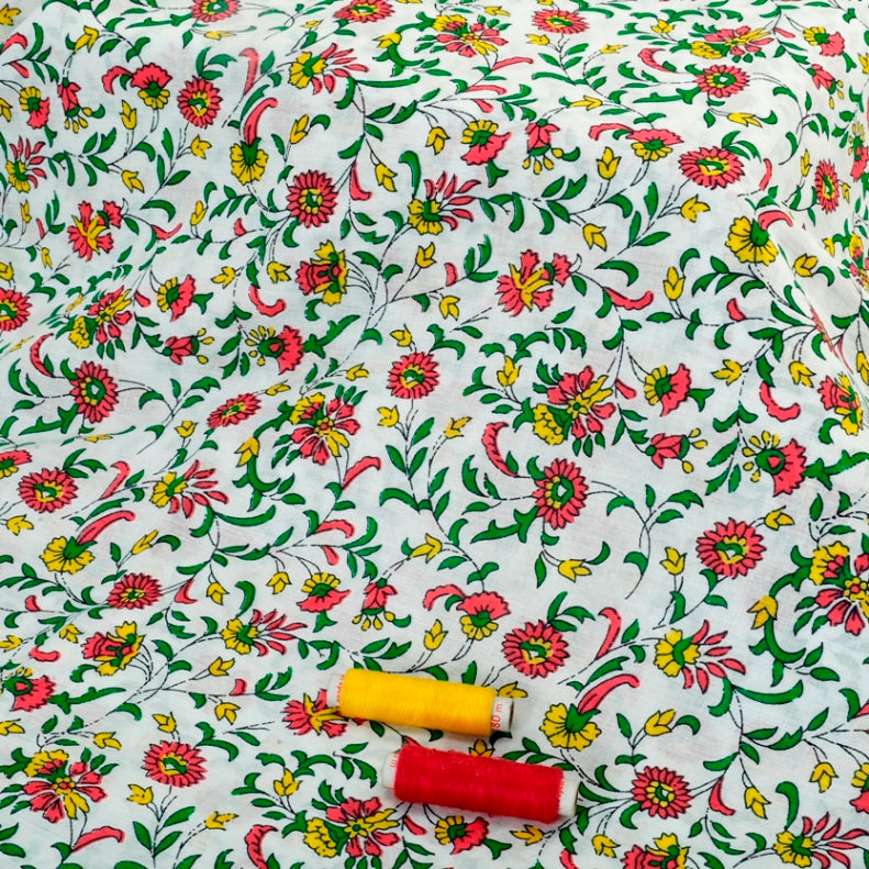 Bridal Flash Fabric (Green & Red, Floral, Cotton)