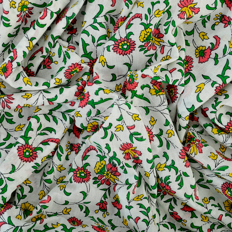 Bridal Flash Fabric (Green & Red, Floral, Cotton)