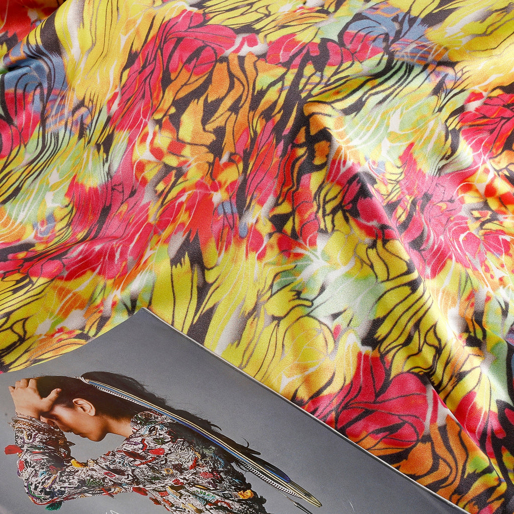 Heaven Seven Lycra Fabric (Yellow, Black, Pink,  Abstract, Lycra)