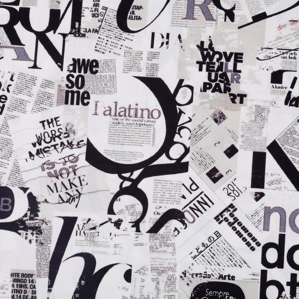Vogue Alert Crepe Fabric (Black, White, Magazine, Newspaper, Crepe)