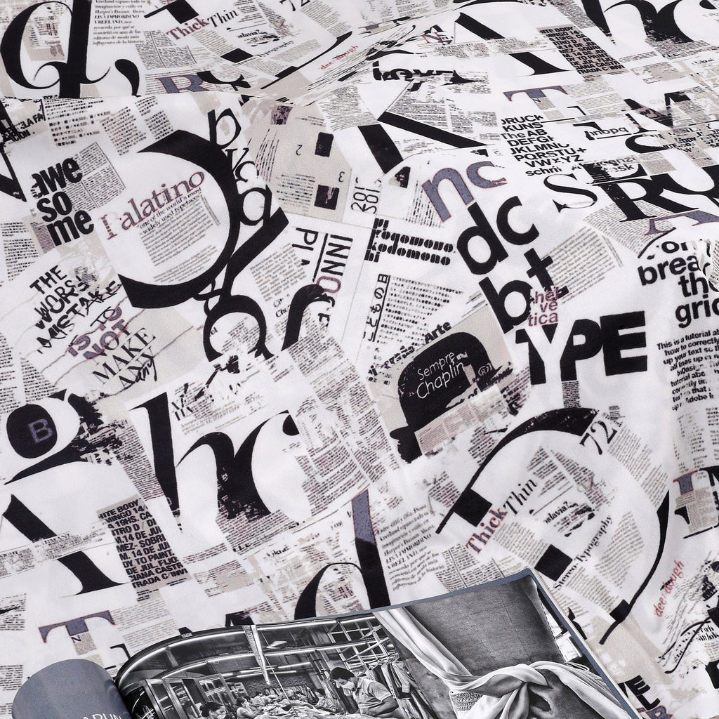 Vogue Alert Crepe Fabric (Black, White, Magazine, Newspaper, Crepe)