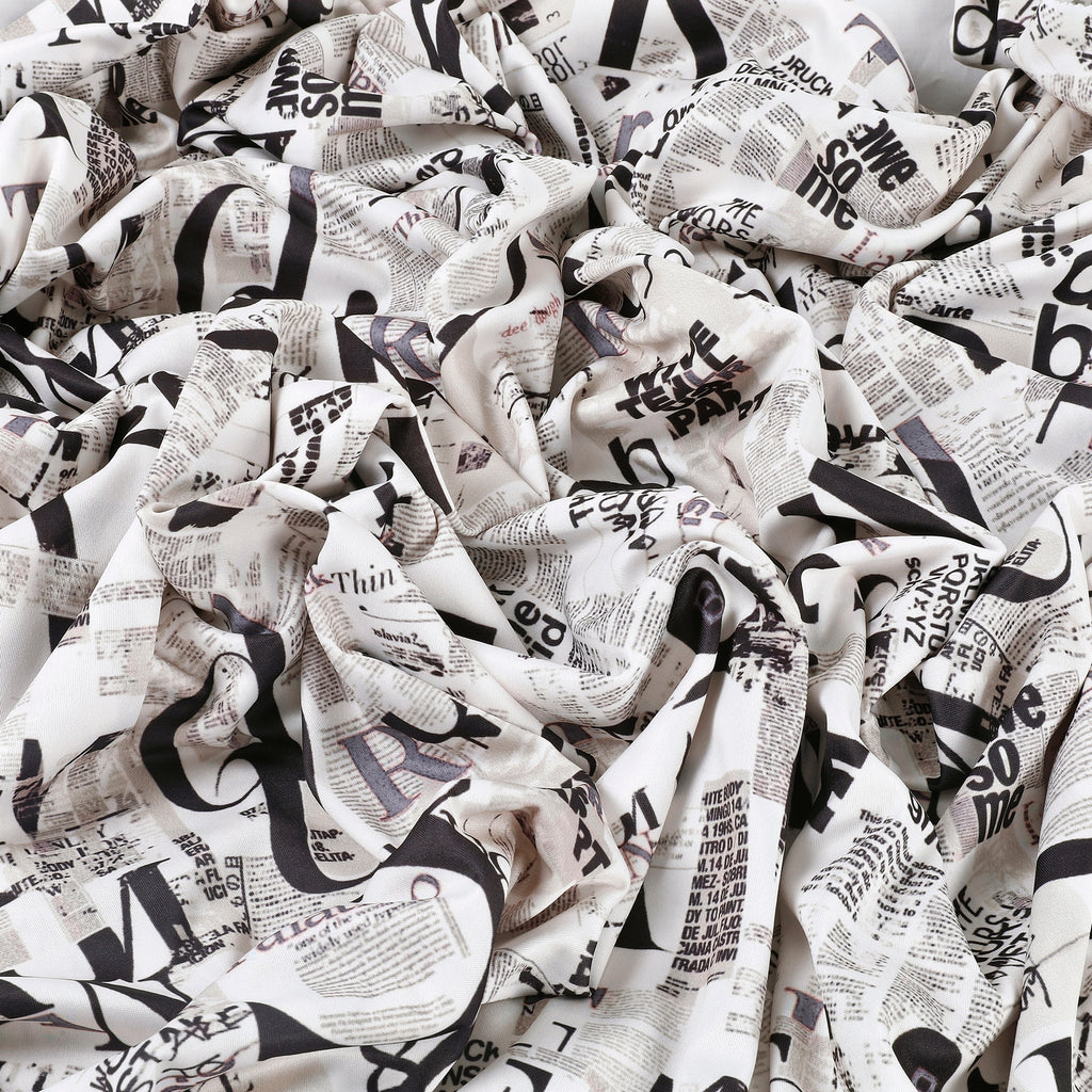 Vogue Alert Crepe Fabric (Black, White, Magazine, Newspaper, Crepe)