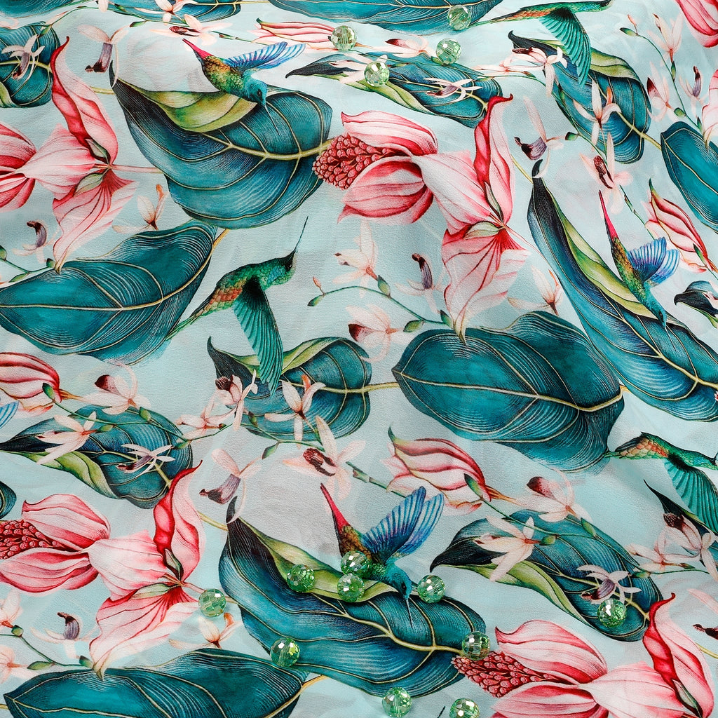 Elle Paradise Georgette Fabric (Green, Georgette)