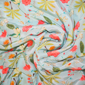 Sky High Crepe Fabric (Sky Blue, Floral,  Crepe)