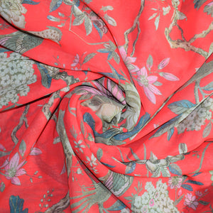 Queen of Love Georgette Fabric (Red Floral, Georgette )