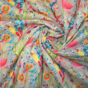 Floro Pop Cotton Fabric (Florecent Colour, Floral, Cotton)