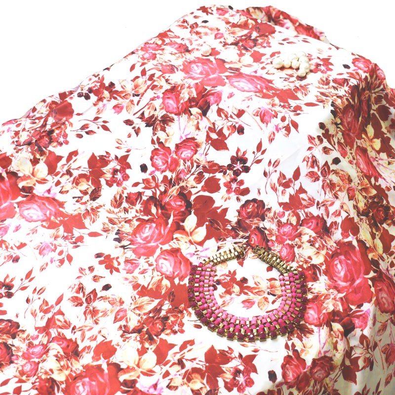 Queen Petals French Crepe Fabric (Red, Floral ,French Crepe)