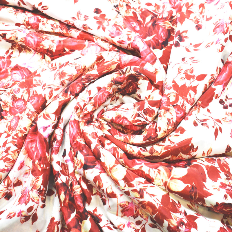 Queen Petals French Crepe Fabric (Red, Floral ,French Crepe)