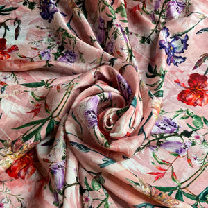 Bed of Roses Russian Silk Fabric (Peach, Floral,Russian Silk)