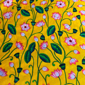 Sunrise Lotus  Muslin Fabric (Yellow, Floral, Muslin)