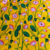 Sunrise Lotus  Muslin Fabric (Yellow, Floral, Muslin)