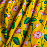 Sunrise Lotus  Muslin Fabric (Yellow, Floral, Muslin)