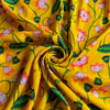 Sunrise Lotus  Muslin Fabric (Yellow, Floral, Muslin)