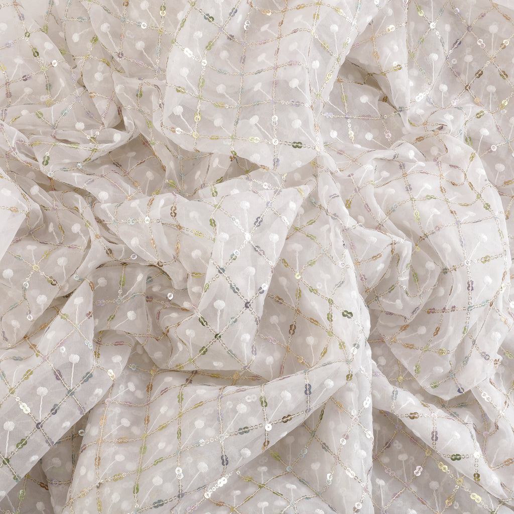 Pretty Spark Organza Fabric (White, Sequin, Organza)