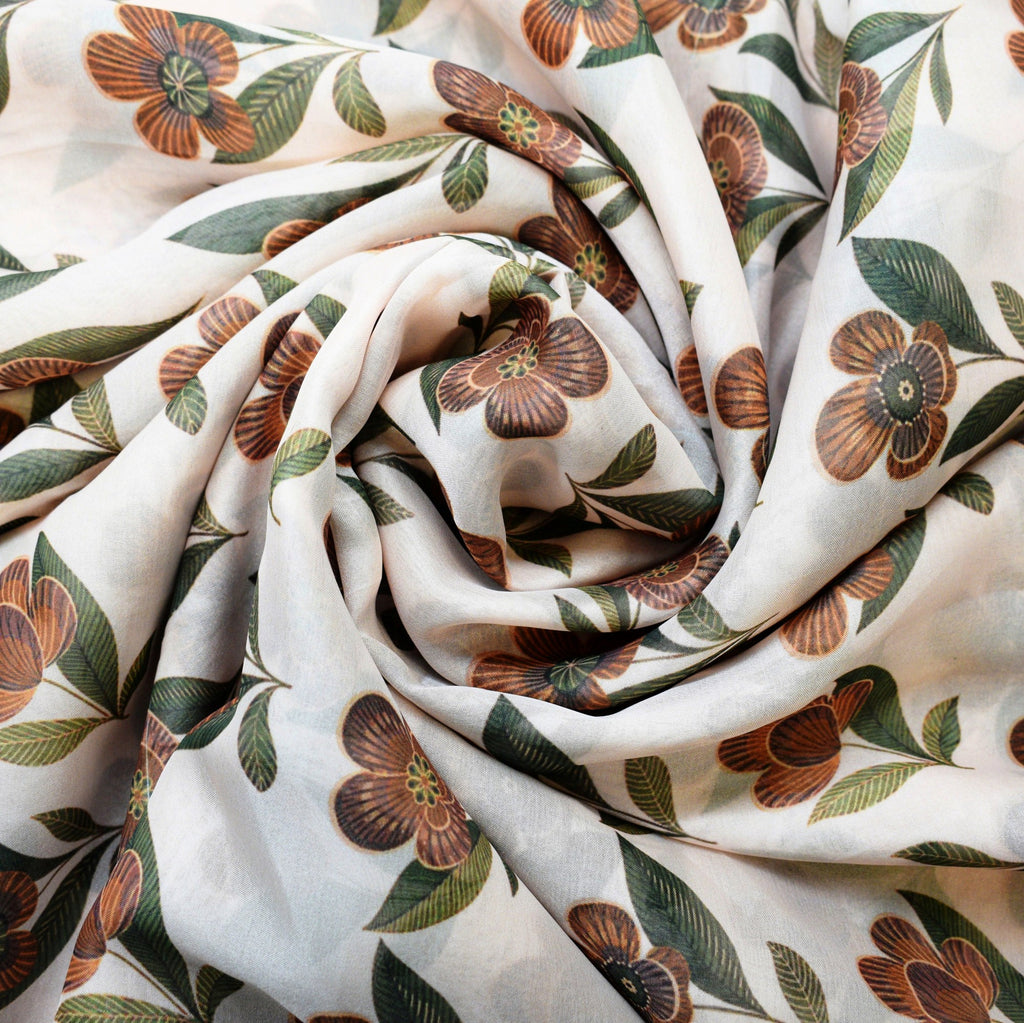 Motif Love Tabby Silk Fabric (Baege, Brown, Green, Tabby Silk)
