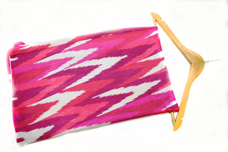 Ikkat Glow Satin Fabric (Pink, White, Ikkat, Satin)