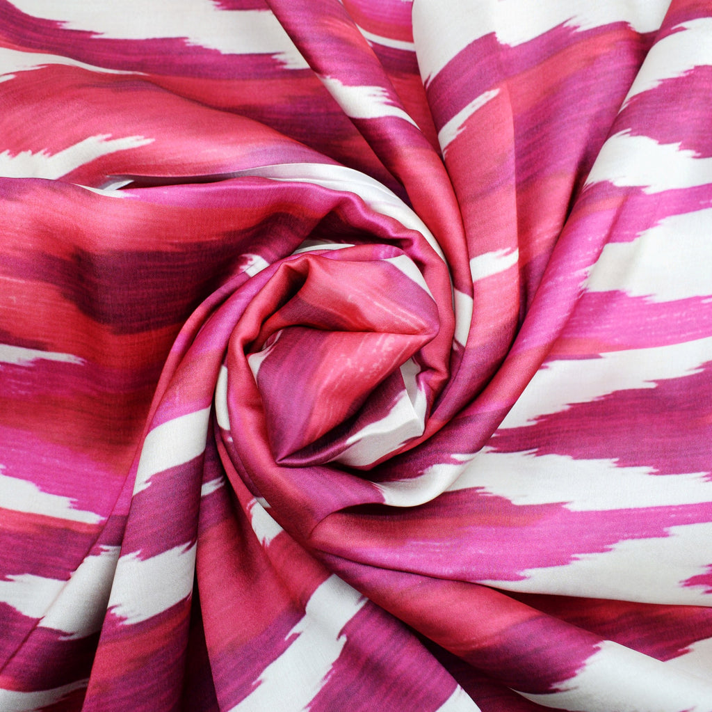 Ikkat Glow Satin Fabric (Pink, White, Ikkat, Satin)
