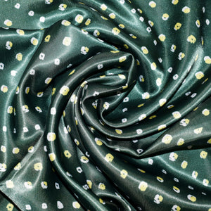 Class Bandhani Satin Silk Fabric (Green, Bandhani, Satin Silk)