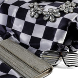 Check Mate Satin Fabric (Black & White, Checks, Satin)