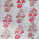 Good Grace Satin Fabric (White & Pink, Floral,Satin)