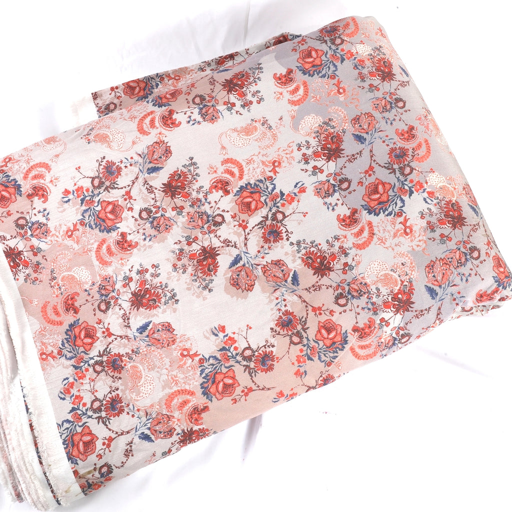 British Romance Silk Fabric (Baege, Floral, Habutai silk)