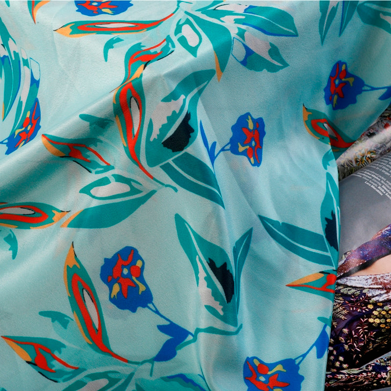 Shades of Paradise Crepe Fabric (Green, Blue, Crepe)
