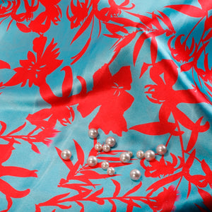 Fusia vogue Satin Fabric (Blue & Pink, Floral, Satin)