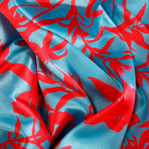 Fusia vogue Satin Fabric (Blue & Pink, Floral, Satin)