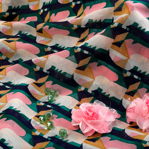 Modern Ancient Georgette Fabric (Pink,Green,Blue, Abstract, Goergette)