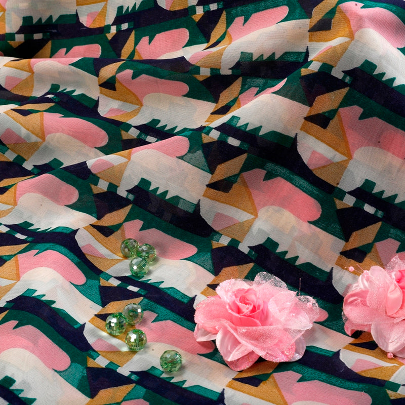 Modern Ancient Georgette Fabric (Pink,Green,Blue, Abstract, Goergette)