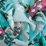 Breakfast At Tiffiny Crepe Fabric (Blue , Floral, Crepe)