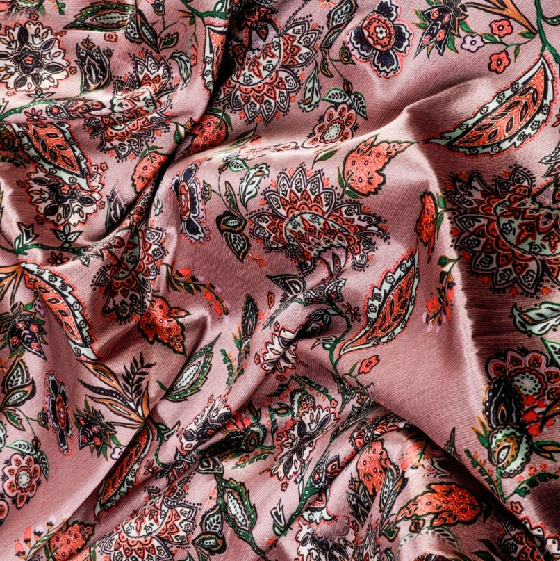 Amour Romance Satin Fabric (Peach, Floral ,Satin)
