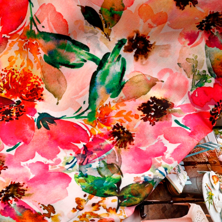 Wilderness Couture Muslin Fabric (Pink, Floral, Muslin)