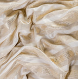Hooked and Booked Satin Fabric (White, Gold, Lines, Satin)