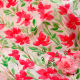Steal The Show Muslin Fabric (Pink & Green, Floral, Muslin)