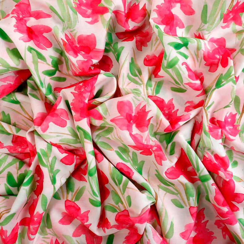 Steal The Show Muslin Fabric (Pink & Green, Floral, Muslin)