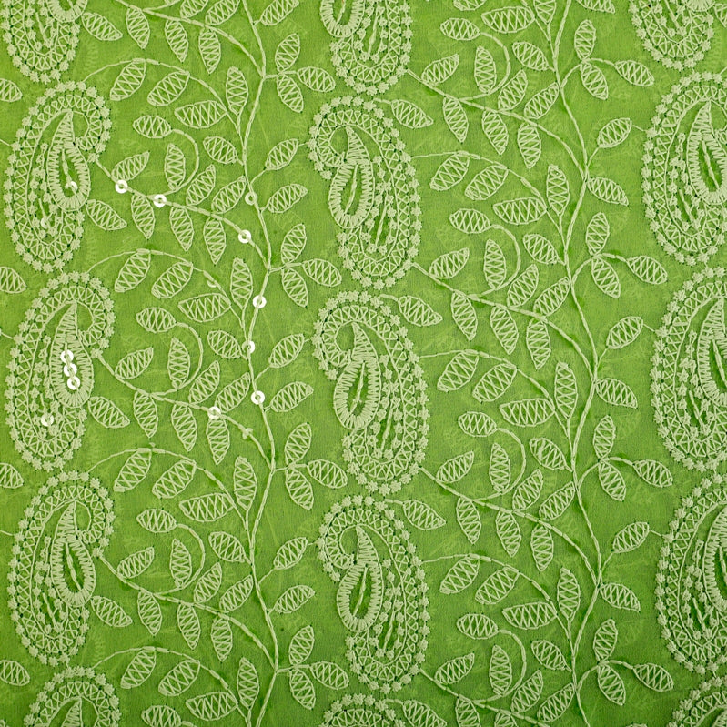 Enlighten Goergette Fabric(Green, Thread Work, Goergette )