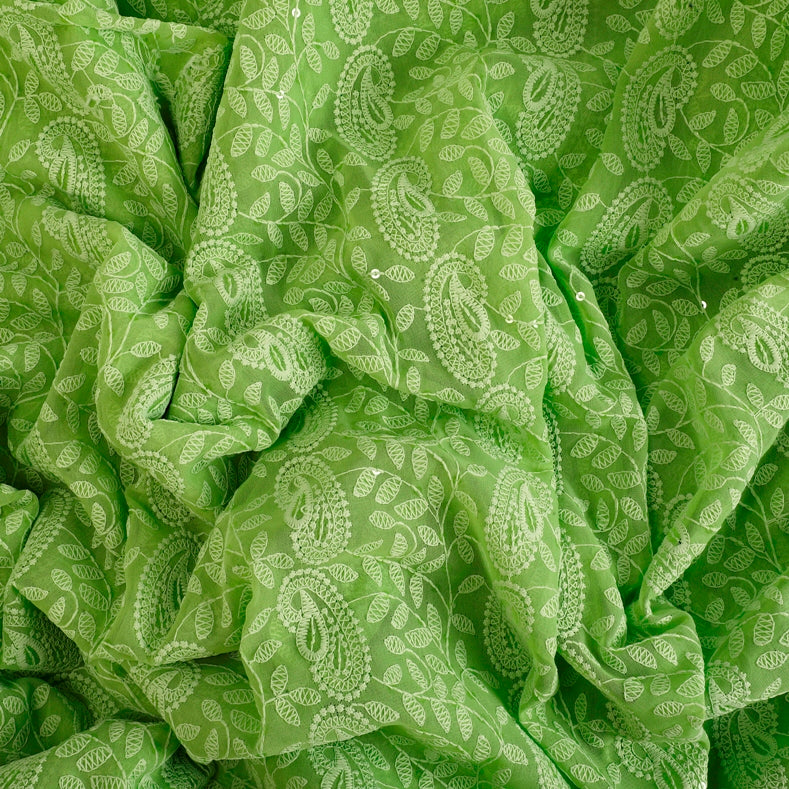 Enlighten Goergette Fabric(Green, Thread Work, Goergette )